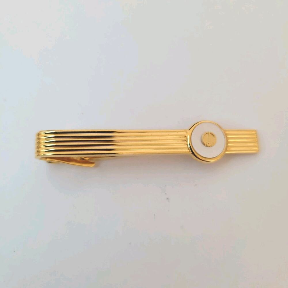 Dunhill Gold Plated and Mother of Pearl Tie Bar Clip Clasp Tack Logo Designer